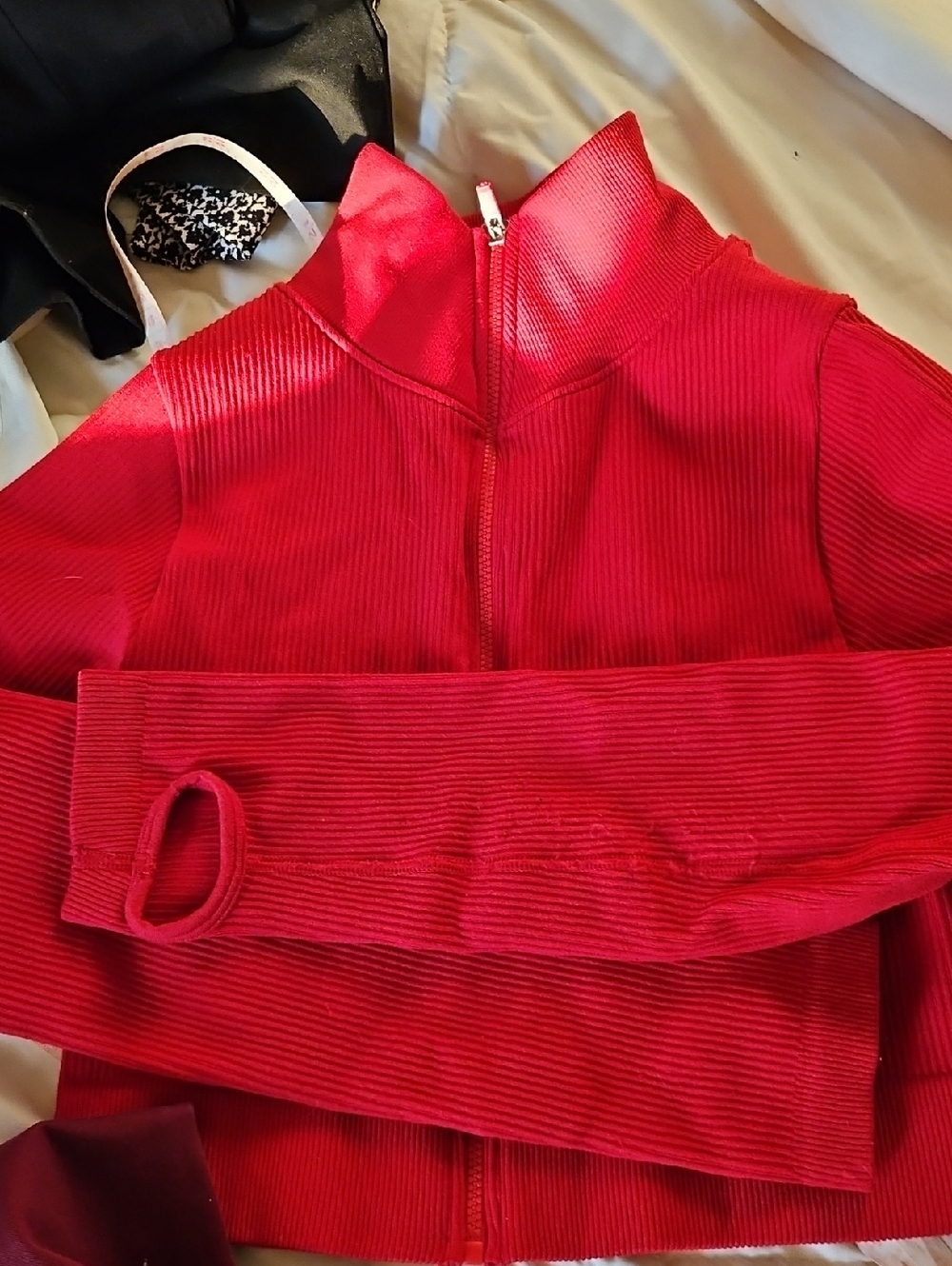 Red Ribbed Half-Zip Jacket - Women